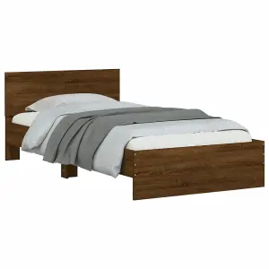 Berkfield Bed Frame without Mattress with LED Lights Brown Oak 100x200 cm