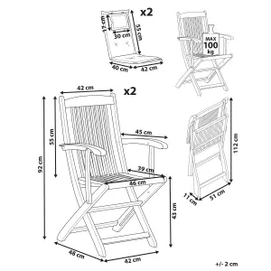 Set of 2 Garden Chairs with Cushions MAUI II Acacia Wood Off-White