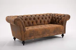 Brown 3 Seater Handmade Pu- Leather Chesterfield Sofa Armchair settee