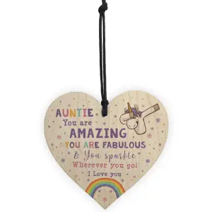 Novelty Auntie Gift For Birthday Christmas Unicorn Plaque Wooden Heart From Niece Nephew