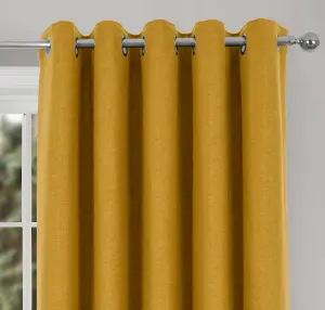 Home Curtains Spencer Faux Wool Blackout 65w x 54d" (165x137cm) Ochre Lined Eyelet Curtains (PAIR)