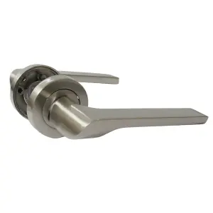 UNO-2 Door Handle Modern Satin Nickel Lever on Rose Internal Handles + 64mm Latch & Hinges