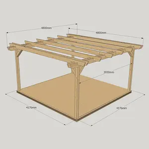 Double Garden Pergola and Decking Kit - Wood - L480 x W480 cm - Rustic Brown