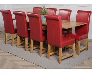 Richmond 140cm - 220cm Oak Extending Dining Table and 8 Chairs Dining Set with Washington Burgundy Leather Chairs