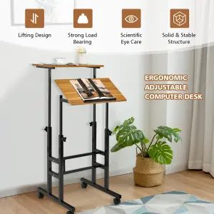 Costway 2-Tier Adjustable Standing Desk Mobile Sit Stand computer Desk on Wheels