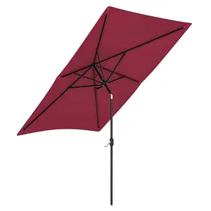 2x3M Large Garden Rectangular Parasol Outdoor Beach Umbrella Patio Sun Shade Crank Tilt No Base, Wine Red