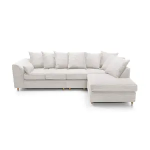 Jumbo Large White Cord Right Facing Corner Sofa for Living Room with Thick Luxury Deep Filled Cushioning