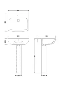 Soft Square 1 Tap Hole Bathroom Basin Sink & Full Pedestal - 545mm