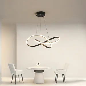 Hanging Lamp LED Pendant Light Creative Round Ring Modern Chandelier 55 cm Black