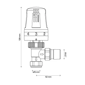 Flomasta Polished Angled Thermostatic Radiator valve (Dia)15mm x ½"