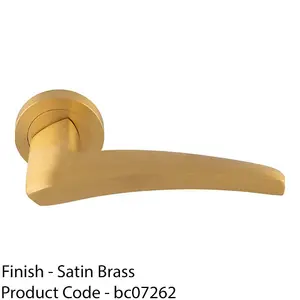 Premium Elegant Curve Door Handle Set - Satin Brass Bar Lever On Round Rose