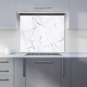 White Marble Effect Premium Glass Kitchen Splashback W700mm x H650mm