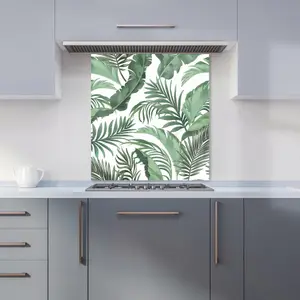 Trendy Tropical Leaves Premium Glass Kitchen Splashback W900mm x H750mm