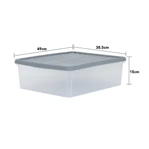 6 x Wham Box 23.5L Stackable Plastic Storage Box & Lid Clear/Steel