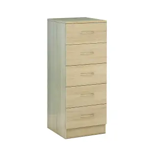 SunDaze Chest of Drawers Bedroom Furniture Bedside Cabinet with Handle 5 Tall Narrow Drawer Oak 34.5x36x90cm