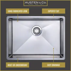 Austen & Co. Sicilia Stainless Steel Large Inset/Undermount Single Bowl Kitchen Sink. Lifetime Guarantee, Fast Delivery