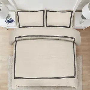 Harmonia Polyester Solid Colour Duvet Cover Set with Pillowcases Cream/Black / Single Duvet Cover + 1 Standard Pillowcase