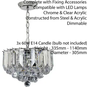 3 Light Chandelier Pendant CHROME & ACRYLIC Shade Hanging Ceiling Lamp Holder