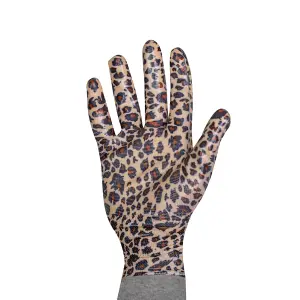 Mulch Leopard Print Gardening Gloves - 100% Polyester - Water Resistant Nitrile Palm - Medium Size 8 - 1 Pair