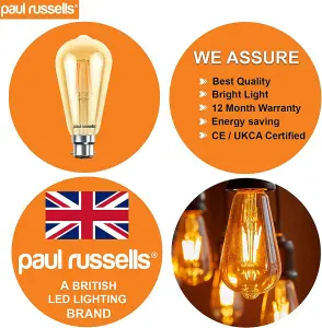 paul russells LED Filament ST64 Bulbs, 4.5W 400 Lumens, 35w Equivalent, 2200K Amber, Pack of 3