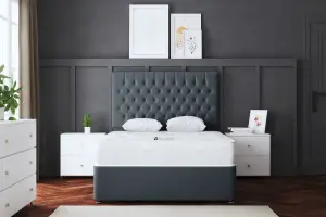 Seraphine Steel Upholstered Divan Bed with Headboard and Four Drawers Double