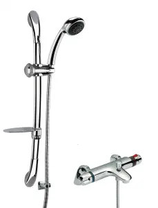 Thermostatic Bath Shower Mixer Tap & Luxury Curved Slide Rail Kit Bundle - Chrome - Balterley