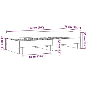 Berkfield Bed Frame without Mattress Grey Sonoma 75x190 cm Small Single Engineered Wood