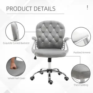 Vinsetto Office Chair Ergonomic 360 degree Swivel Diamante Tufted Home Work Velour Padded Base 5 Castor Wheels Grey