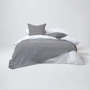 Homescapes Black Houndstooth 100% Cotton Bedspread Throw, 150cm x 200cm