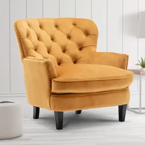 Velvet Gold Buttoned Ava Accent Chair