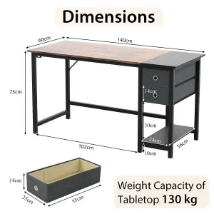 Costway 140 cm Home Office Desk Writing Desk Modern Computer Workstation with 2 Drawers