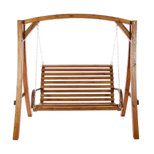 2-3 Seater Larch Wood Wooden Garden Outdoor Swing Seat Bench Hammock 1.9M