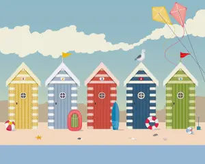 Origin Murals Seaside Beach Huts Matt Smooth Paste the Wall Mural 350cm wide x 280cm high