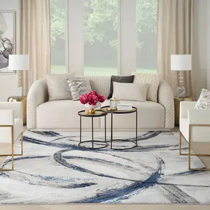 Grey Navy Blue Abstract Modern Living Room Bedroom & Dining Room Rug-239cm X 300cm