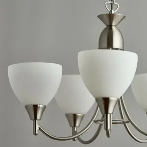 Hanging Ceiling Pendant Light SATIN CHROME 5x Shade Lamp Bulb Holder Fitting