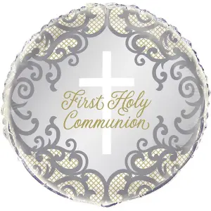 Unique Party Cross First Holy Communion Foil Balloon Gold/Grey (One Size)