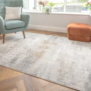 Silver Grey Metallic Distressed Abstract Area Rug 160x230cm