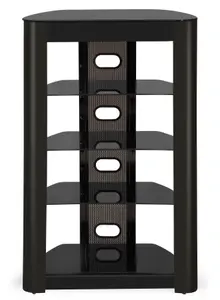 Centurion Supports Zinnia 5-Shelf Black Glass with Gloss Black Fascia Flat Screen TV/Hi-Fi/AV Rack Glass Stand