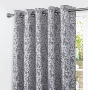 Home Curtains Mia Super Thermal Interlined 45w x 72d" (114x183cm) Grey Eyelet Curtains (PAIR)