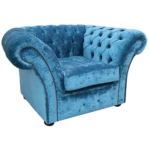 Chesterfield Club Chair Modena Peacock Blue Velvet In Balmoral Style