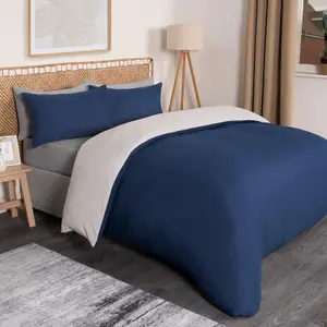 Brentfords Plain Duvet Cover Pillowcase Bedding Set, Navy Grey - Single