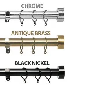 Metal Curtain Pole Set Extendable 40cm to 218cm Black Nickel Curtain Rail 25mm