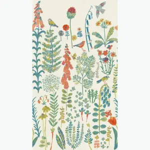 Grandeco Spring Meadow Flower Painted Sprig 3 panel repeatable wallpaper Mural, 2.8 x 1.59m, Neutral