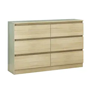 SunDaze Chest of Drawers Storage Bedroom Furniture Cabinet 6 Drawer Oak 120x30x77cm