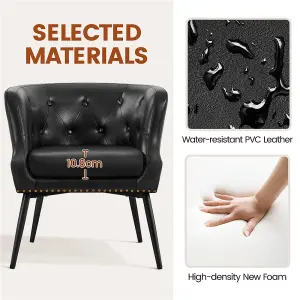 Yaheetech Black Button Tufted Faux Leather Armchair with Metal Legs