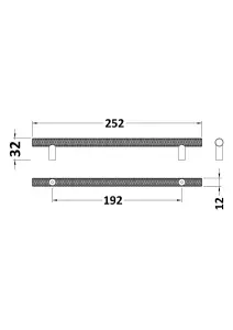 Furniture Handle Textured Knurled Bar Handle, 252mm (192mm Centres) - Brushed Brass