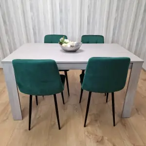 Grey Dining Table and 4 Green Velvet Chair Kitchen Dining Table for 4 Dining Room Dining Sets