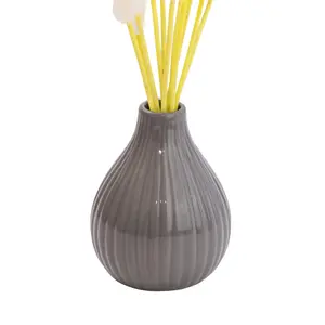 15cm White Bunny tail stem Artificial plant in Grey Ceramic Vase