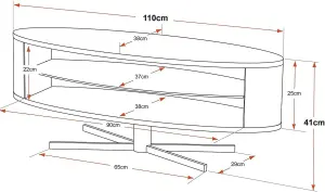 MDA Designs Orbit 1100WW Gloss White TV Stand with Gloss White Elliptic Sides for Flat Screen TVs up to 55"