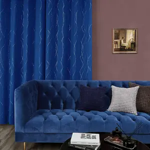 Deconovo Set of 2 Thermal Blackout Curtains, Silver Dot Pattern, Eyelet Curtains for Bedroom, 55 x 54 Inch, Royal Blue